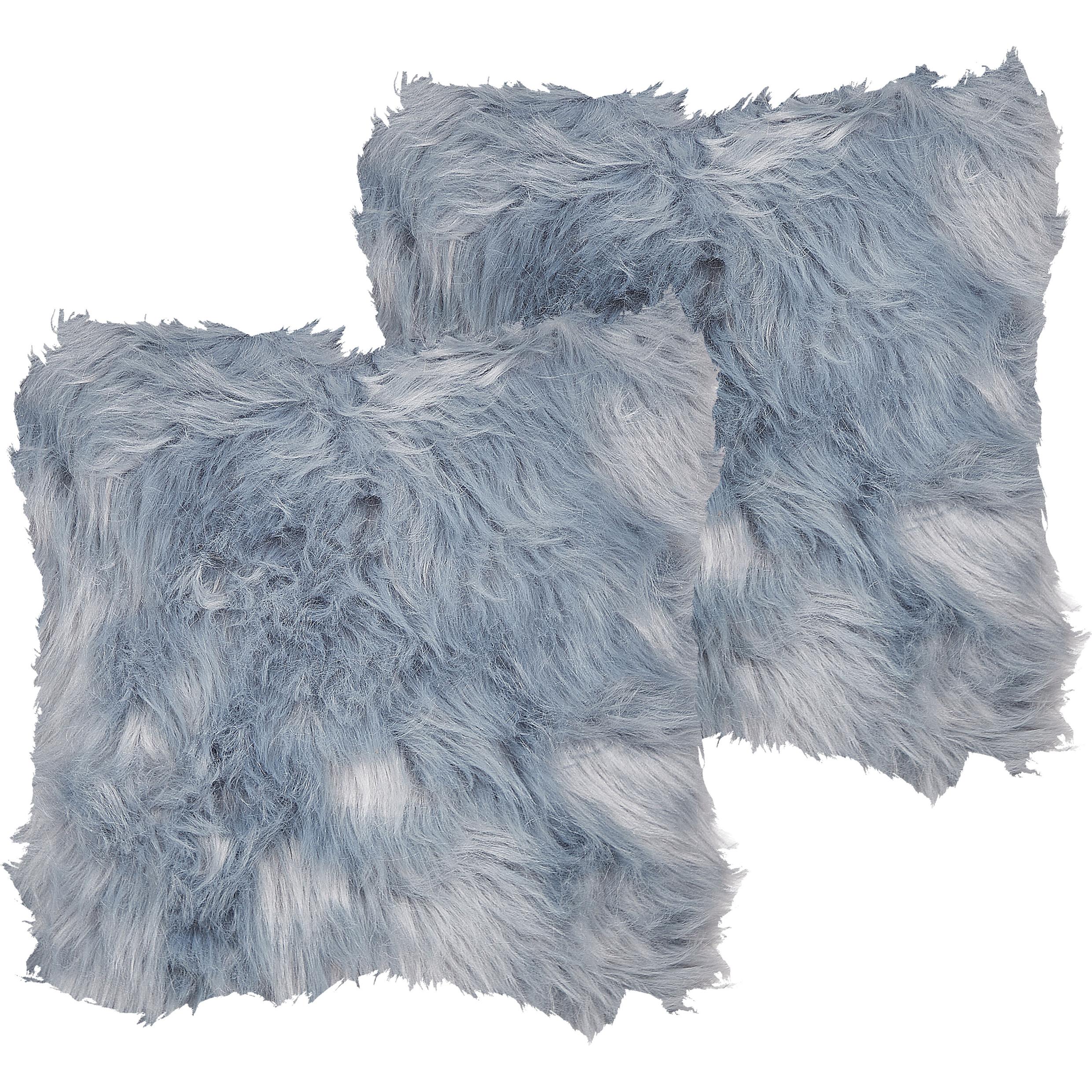 Beliani, Dekokissen, Dekokissen Felloptik blau / grau 42 x 42 cm 2er Set LUBHA (42 x 42 cm)