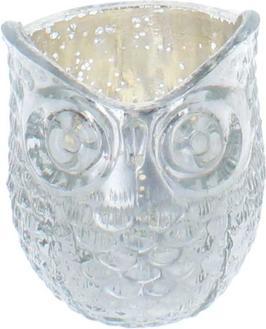 MICA Living Teelichtglas Eule - silber - ca. 7,5 x 9 cm