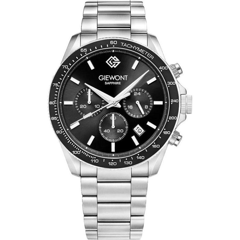 Giewont, Orologio da polso, Zegarek Zegarek Męski Chronograph Sapphire Srebrno Czarny GW3520-B2, Nero, Argento, (Cronografo)