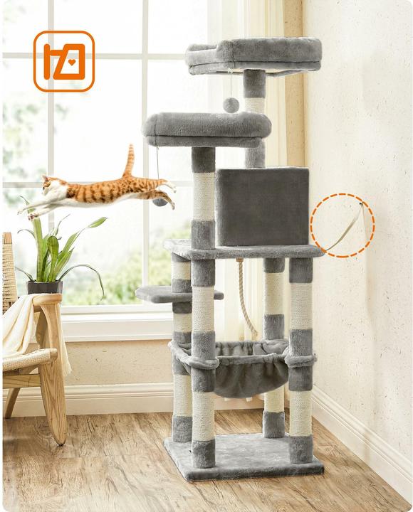 Actual product image Feandrea Cat tree with hammock (143 cm, Beige, Grey, Light grey)