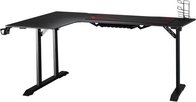 Swisshandel24 Gaming Tisch Schreibtisch L-förmige mit Kopfhörerhaken Getränkehalterung MDF Metall Schwarz+Rot 168x