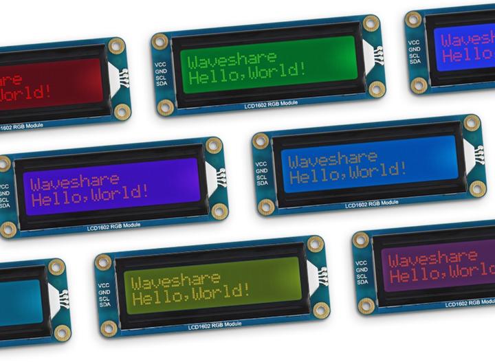 Actual product image WaveShare LCD1602 LCD display 16x2 I2C RGB backlighting