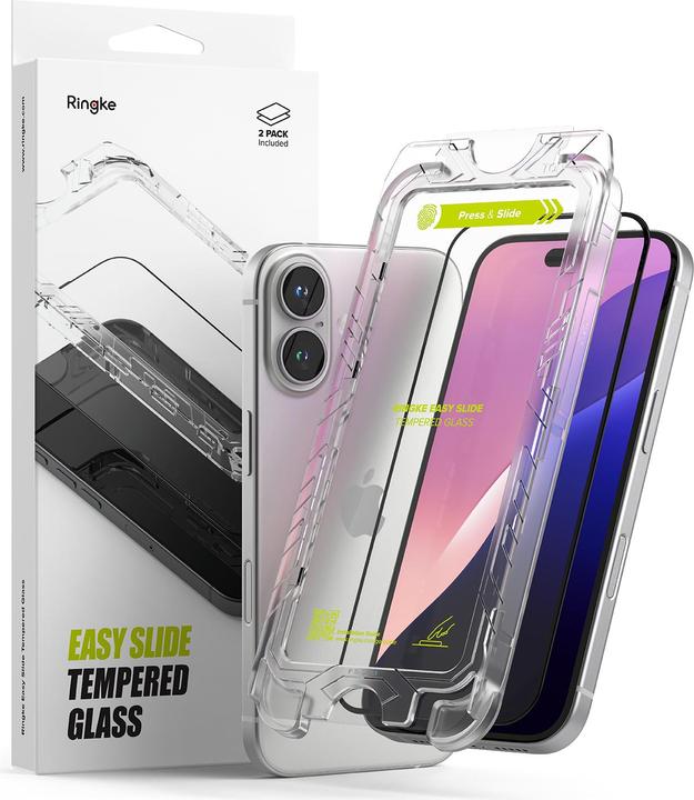 Ringke Screen Protector for iPhone 16 / 15 EASY SLIDE TEMPERED GLASS 2 pack, w installation Jig (2 Stück, Apple iPhone 16)