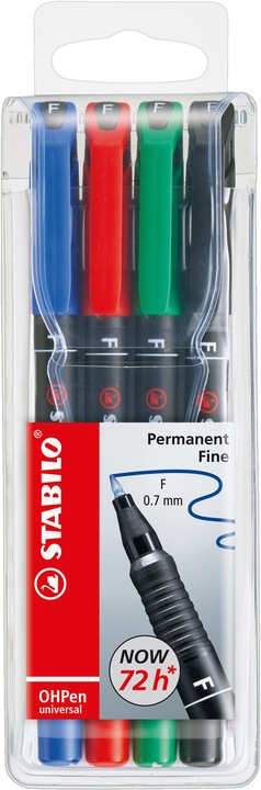 Produktbild STABILO OHPen universal Folienstift permanent (Rot, Schwarz, Grün, Blau, 0.70 mm, 4 x)