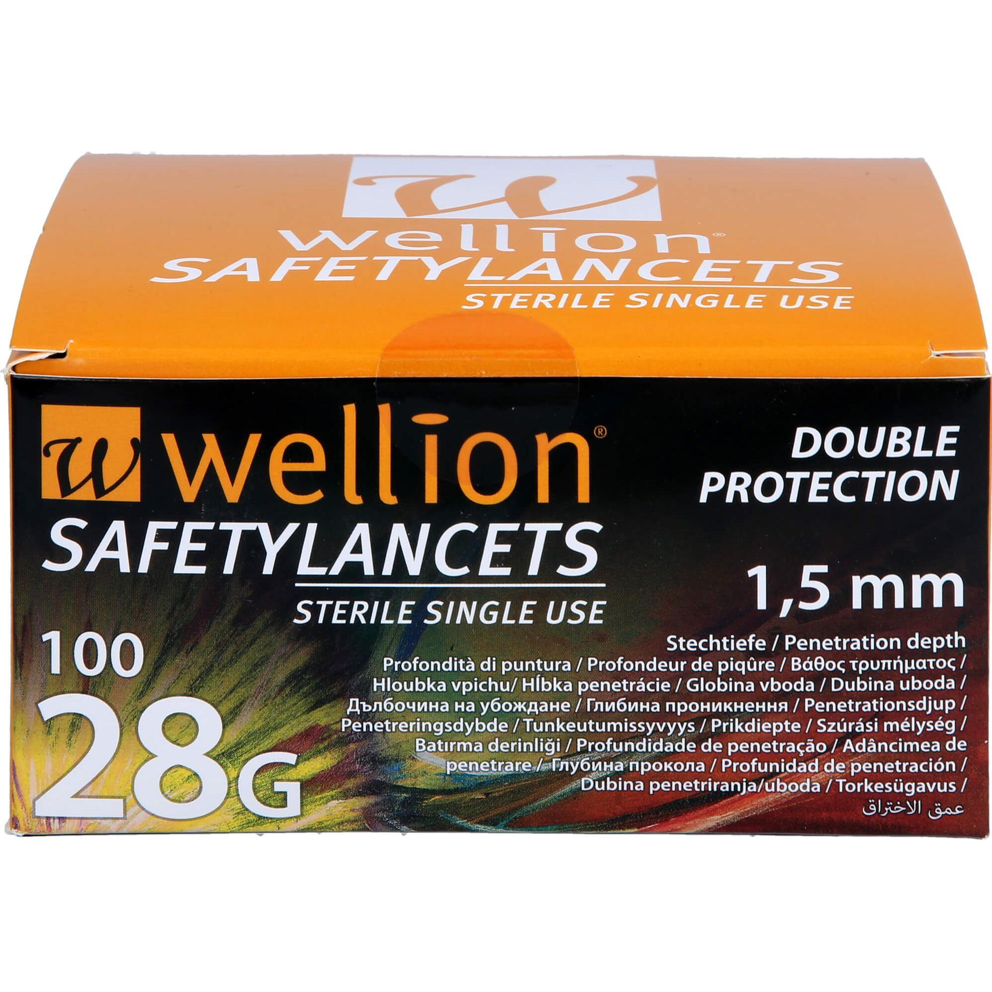 Wellion, Bluttest, Safetylancets 28G Sicherheitseinmallanz, 100 St LAN (Lanzette)