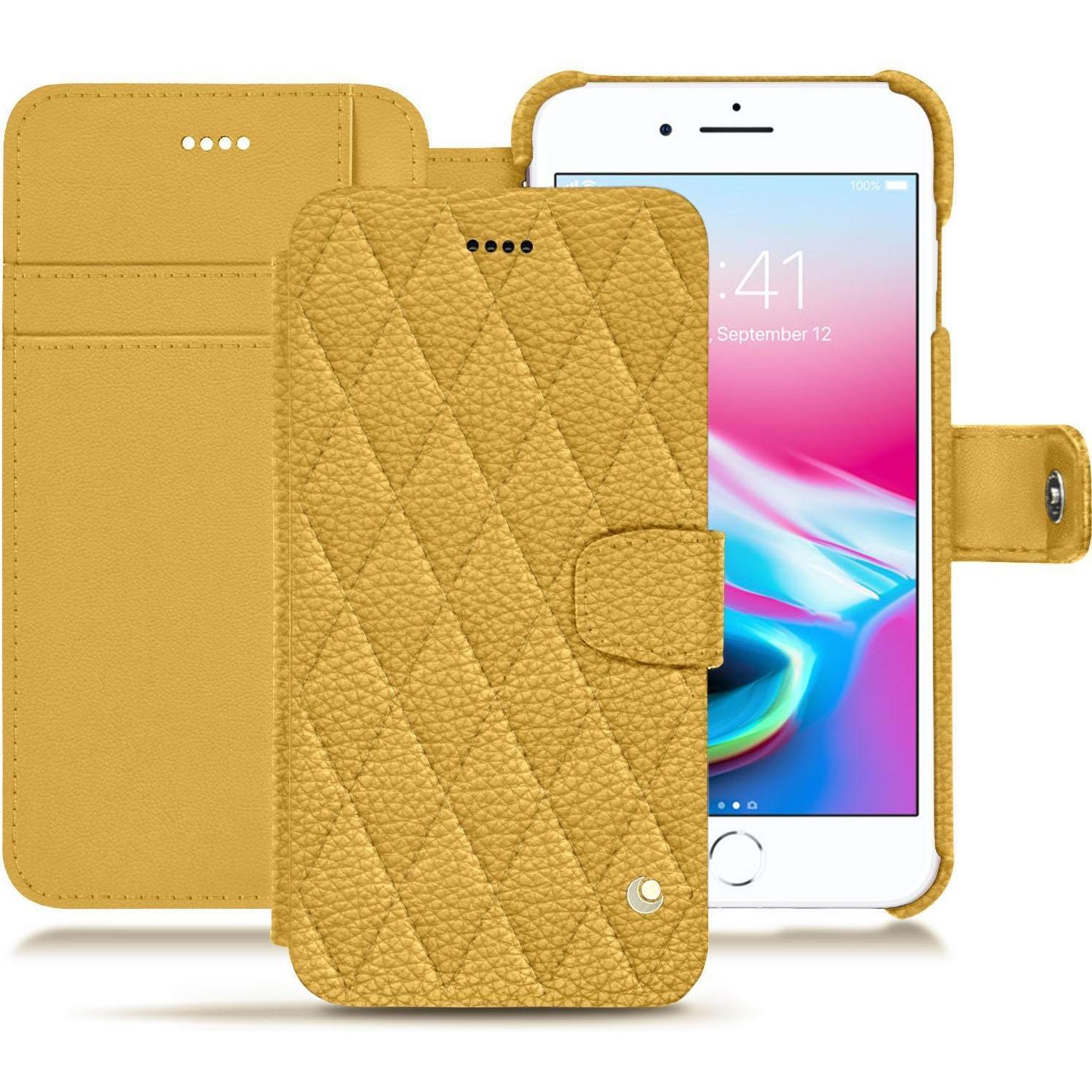 Noreve Lederschutzhülle Wallet (Apple iPhone 8 Plus), Smartphone Hülle, Orange