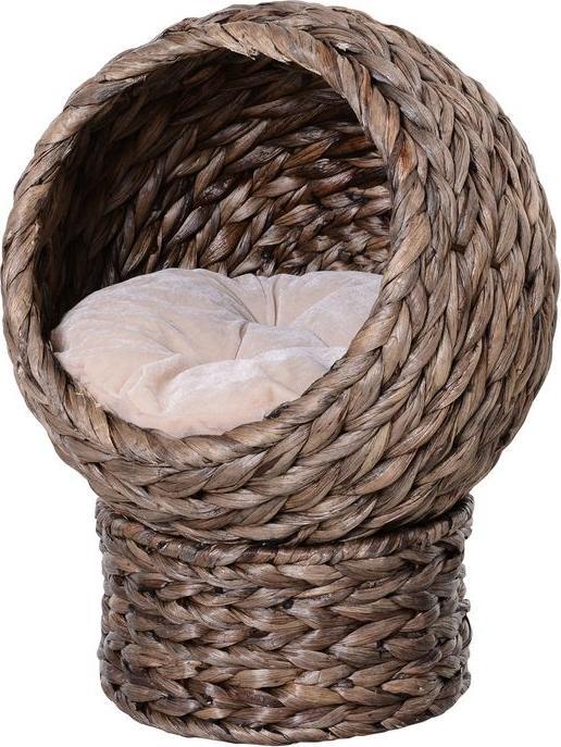 Produktbild Swisshandel24 Rattan Katzenkorb Katzenhöhle Katzenhütte Katzenbett mit Kissen Haustierbett Wasserhyazinthe Dunkelb (Katze)