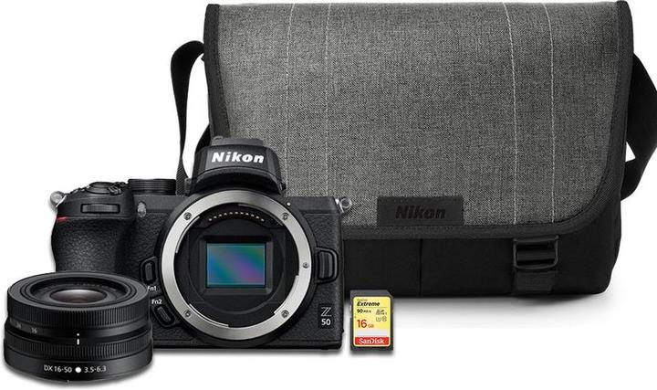 Produktbild Nikon Z50 + 16-50mm + Tas + 16GB geheugenkaart (16 - 50 mm, 20.90 Mpx)