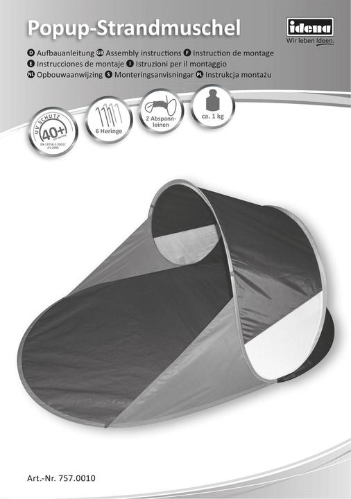 Produktbild Idena Strandmuschel blau (Strandzelt + Strandmuschel, 1.07 kg, 2 Personen)