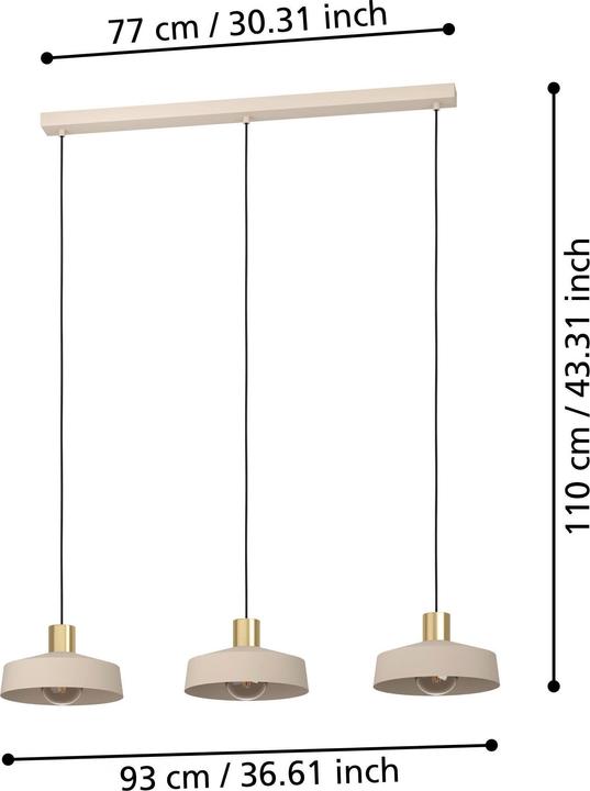 Produktbild EGLO 3er Pendelleuchte Valdiola sand-messing 93 x 23 cm (E27)