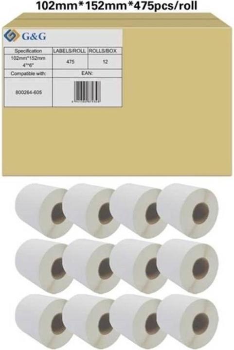 Actual product image Labels Roll 102 x 152mm Paper White 12 Rolls Permanent RL-P-S2011-102*152*475-BK/WT Univer (10.20 cm)