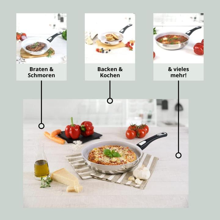 Image du produit Genius Keramische Pannenset mit Antiaanbaklaag, abnehmbarem Griff und Glasdeckel für alle Herdarten (Poêle à frire, Set de poêles + casseroles, Acier inoxydable, 20 x 5.50 cm)