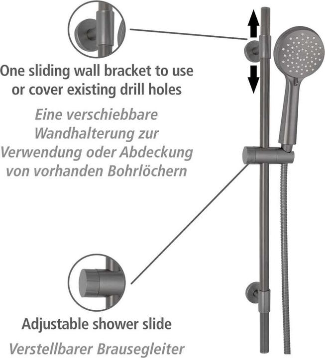 Produktbild Wenko Brauseset Mod. Young Gunmetal Grey Länge Stange: 66 cm (3 Strahlarten)