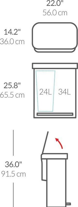 Produktbild Simplehuman Abfalleimer Doppelkammer 58 l, Silber gebürstet (58 l)
