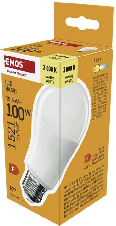 Produktbild Emos LED BASIC A60 15,3W(100W) 1521lm E27 WW (E27, 1521 lm, 1x)