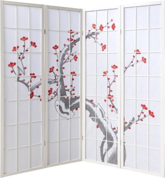 Immagine prodotto Greendeco 4 pezzi Paravent Room Divider Cherry Pattern Cherry Blossoms Bianco