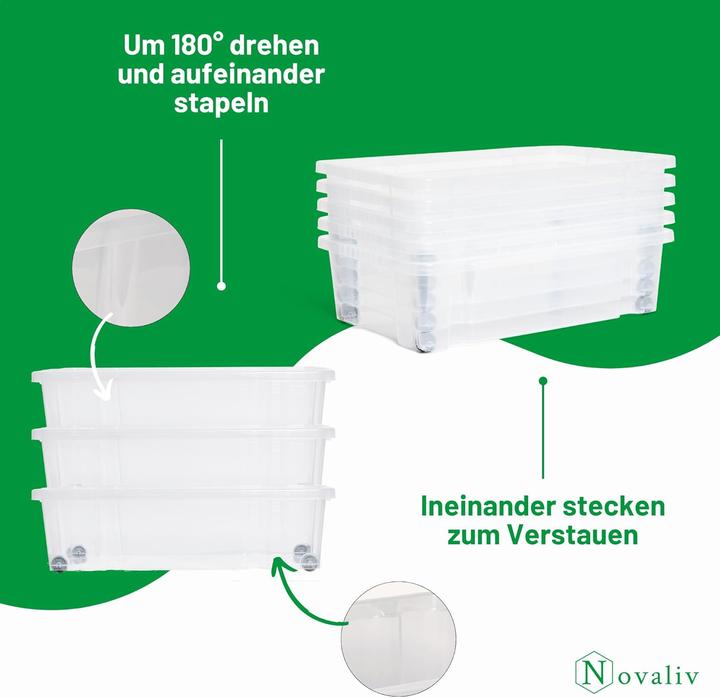 Produktbild Novaliv 3x Unterbettkommode mit Rollen 28L Aufbewahrungsbox Deckel transparente Nestbar stapelbare m (40 cm, 28 l, 3x)