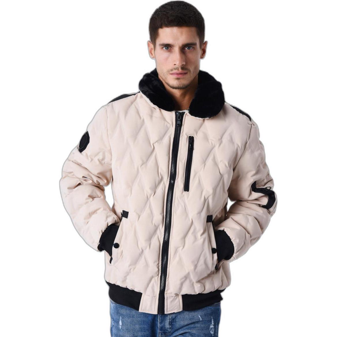 Project X Paris, Herren, Jacke, Daunenjacke mit Fliegerkragen und Pelzbesatz (L), Beige, L