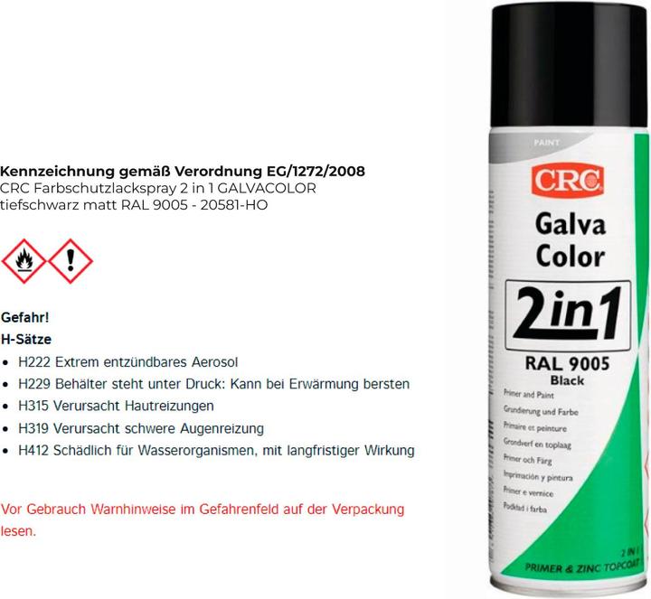 Actual product image CRC Color protective lacquer GalvaColor 2in1, 9005 deep black 500 ml (500 ml, Deep black (RAL 9005))