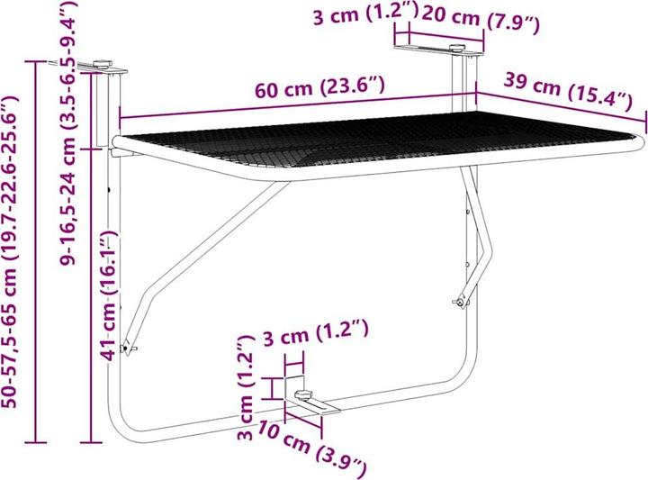 Produktbild vidaXL Balkontisch (60 x 40 x 65 cm)