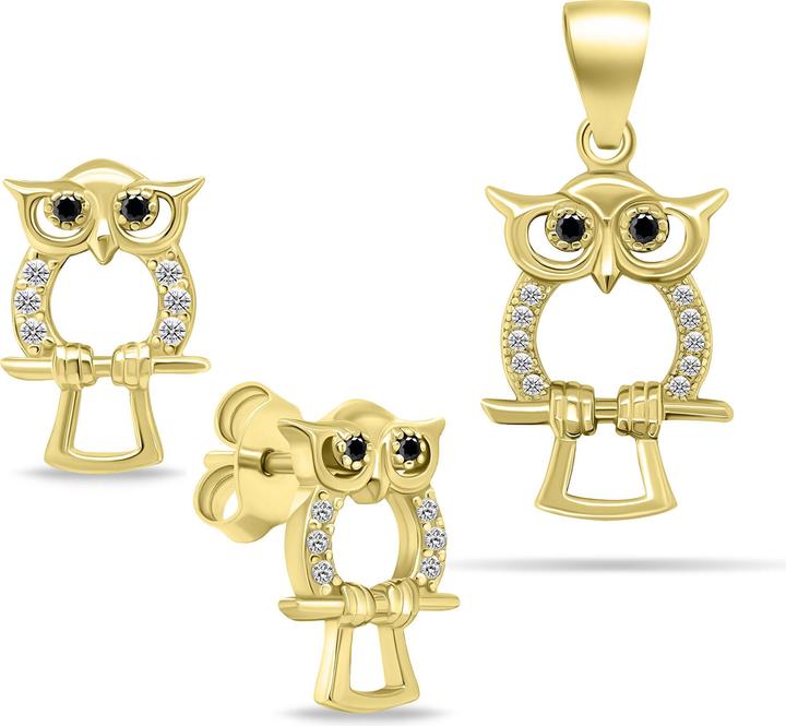 Produktbild Brilio Silver Playful Gold-Plated Jewelry Set With Zircons Owl Pendant Earrings