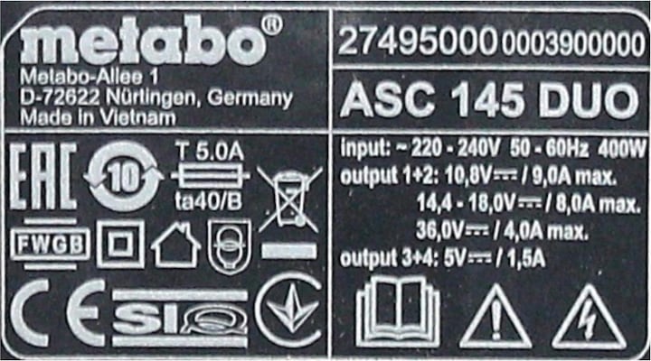 Actual product image Metabo Basic set with 2x battery LIHD 4,0Ah + ASC 145 DUO double charger (18 V)