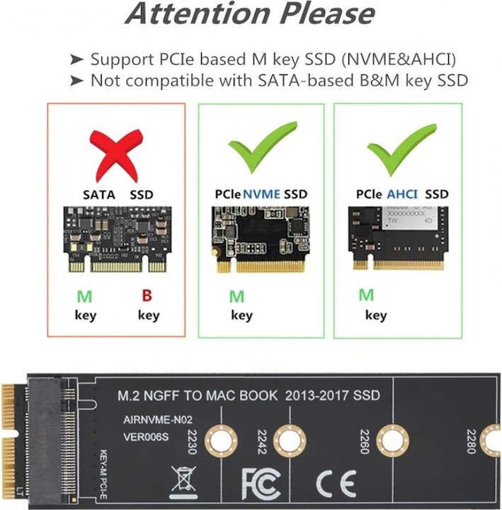 Actual product image PowerGuard M.2 to Apple MacBook SSD Adapter 2013-2017 for M.2 NVME AHCI SSDs
