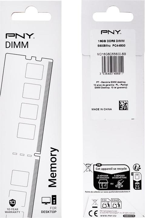 Actual product image PNY *16GB DDR5 5600MHz DIMM MD16GSD55600-SB (1 x 16GB, 5600 MHz, DDR5 RAM, DIMM)