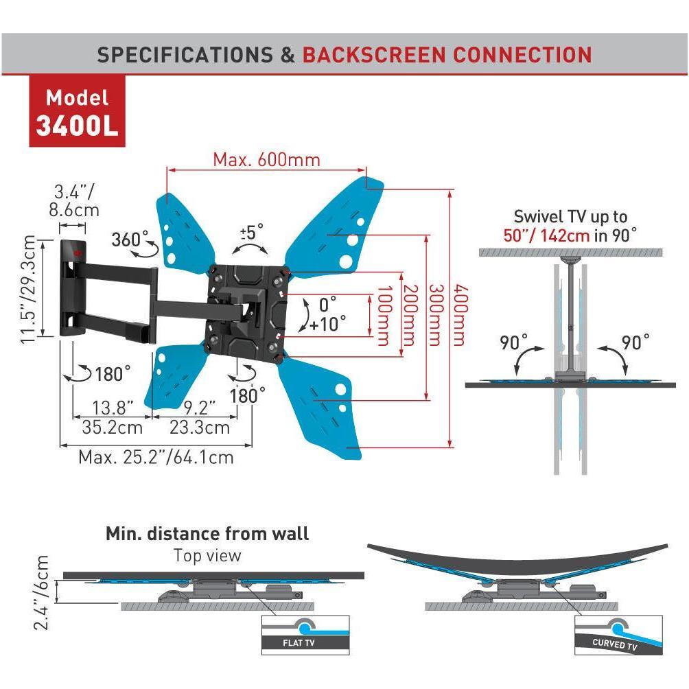 Thumbnail - Barkan Wh 3400l (Wand, 70", 55 kg), TV Wandhalterung, Schwarz