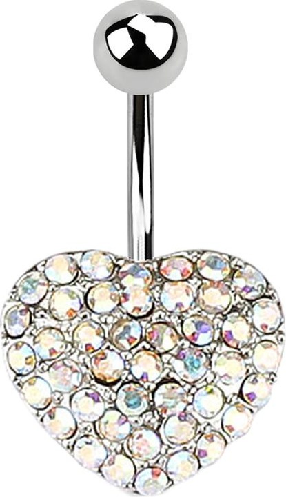 Image du produit Star Piercing Banane argentée avec boule coeur cristal multicolore (Laiton, Acier chirurgical 316L)