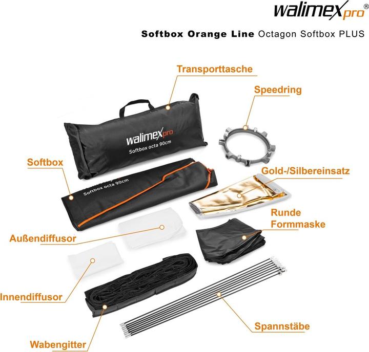 Produktbild Walimex pro pro Octagon Plus Orange Line 90 (Softbox, 90 cm)
