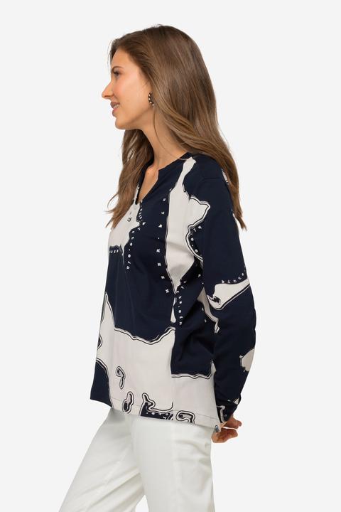 Produktbild Laurasøn T-Shirt, Insel Print, V-Ausschnitt, Langarm (M)