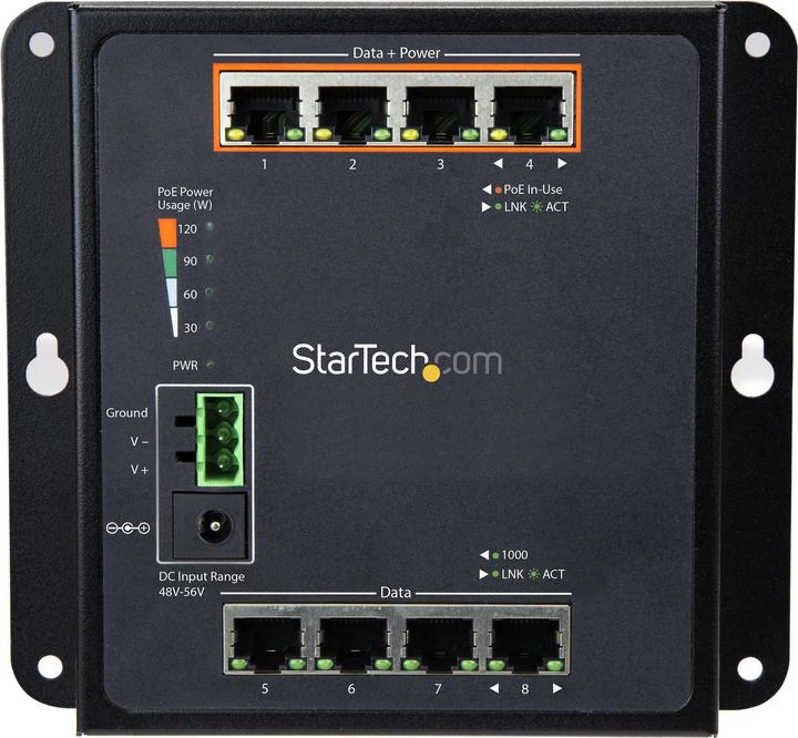 Produktbild StarTech 8 Port POE Managed Ethernet Switch - 30W per PoE+ Port - Industrieller managed Wandmontage Netzwe... (8 Ports)