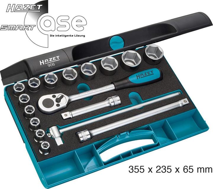 Actual product image HAZET Socket set 906 ∙ Square, hollow 12.5 mm (1/2 inch) ∙ Outside hexagon traction profile ∙ 10 ∙ … (32 mm, 31 mm, 20 mm, 28 mm, 16 mm, 11 mm, 24 mm, 30 mm, 21 mm, 25 mm, 12 mm, 13 mm, 18 mm, 26 mm, 23 mm, 15 mm, 17 mm, 27 mm, 19 mm, 10 mm, 14 mm, 29 mm, 22 mm)