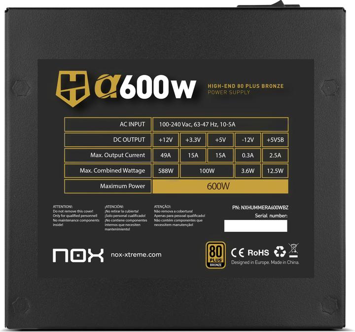 Produktbild Nox Hummer Alpha Netzteil 600 W 24-pin ATX ATX Schwarz (600 W)