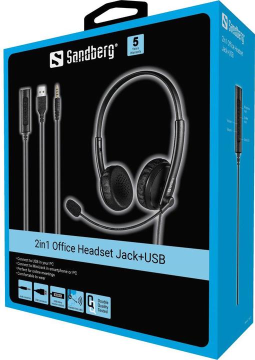 Actual product image Sandberg 126-21 Headphones & Headset Headband Black 3.5mm connector (Cable, USB-A)