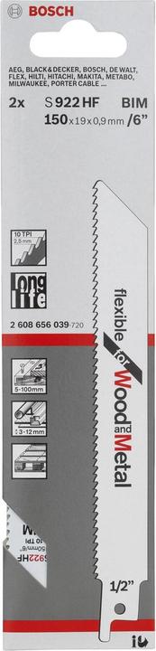 Actual product image Bosch Professional Zubehör Reciprocating saw blade S 922 HF, Flexible for Wood and Metal, 2-pack