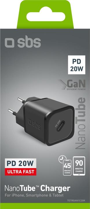 Produktbild SBS PD Reiselader 20W USB-C GaN schwarz (20 W, 1 Port)