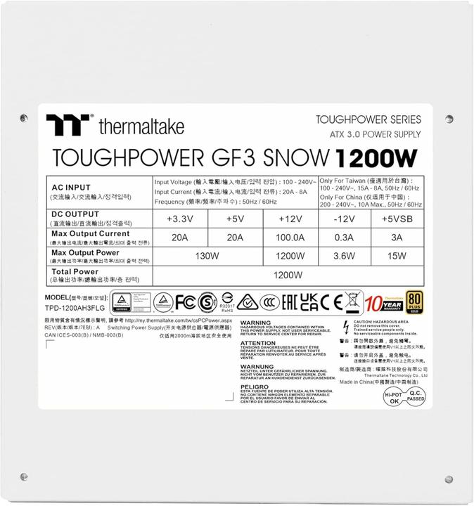 Immagine prodotto Thermaltake Toughpower GF3 Snow (1200 W)