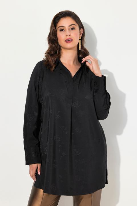 Image du produit Ulla Popken Tunique longue en satin texturé. Manches longues et décolleté en V (54)