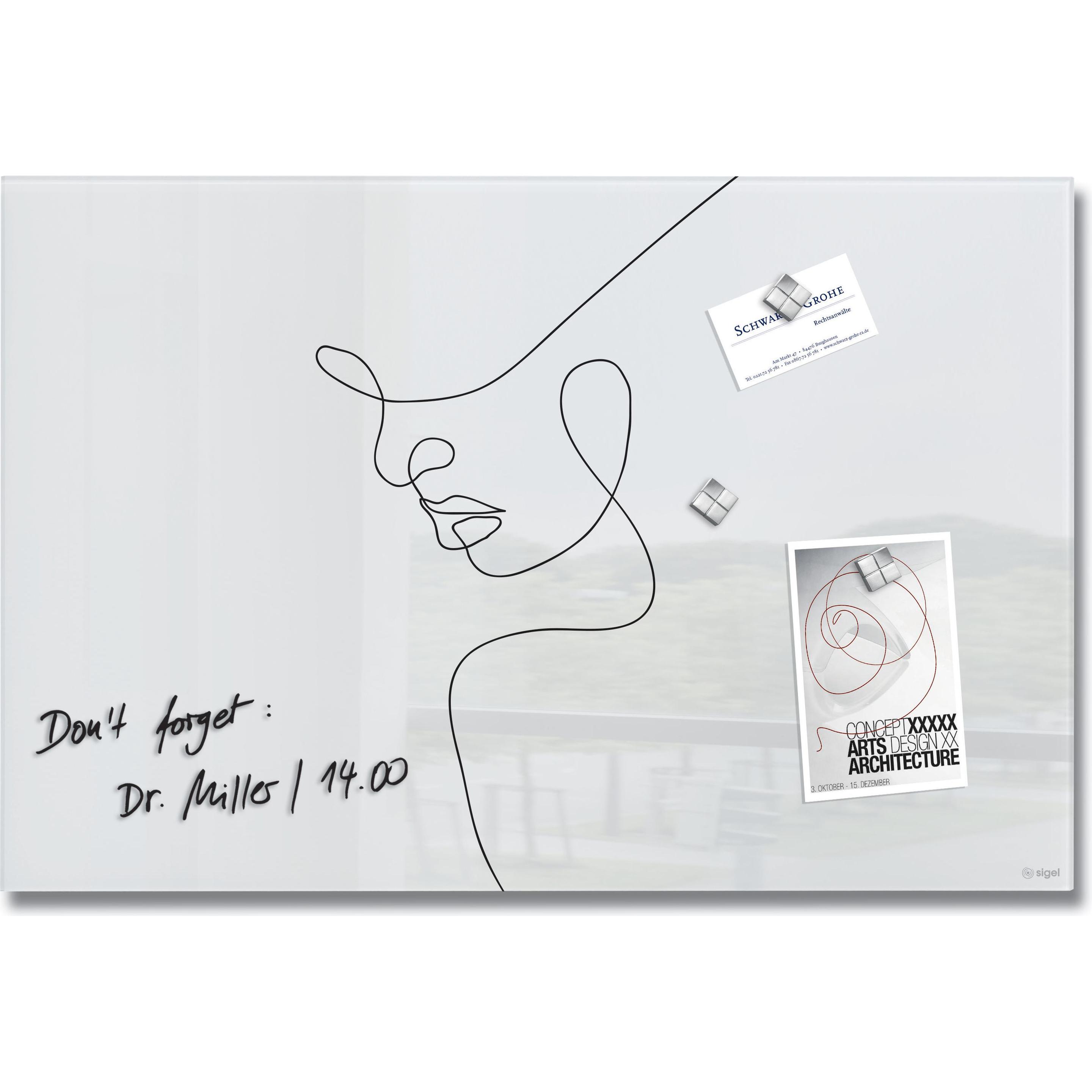 Sigel, Pinnwand, Glas-Magnetboard Artverum mit Design (Magnettafel, 60 x 40 cm)