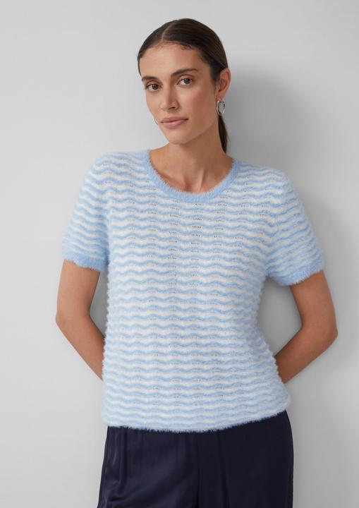 Produktbild s.Oliver Strickpullover Kuscheliger Kurzarm-Pullover mit Wellenstrickmuster und Pailletten (48)