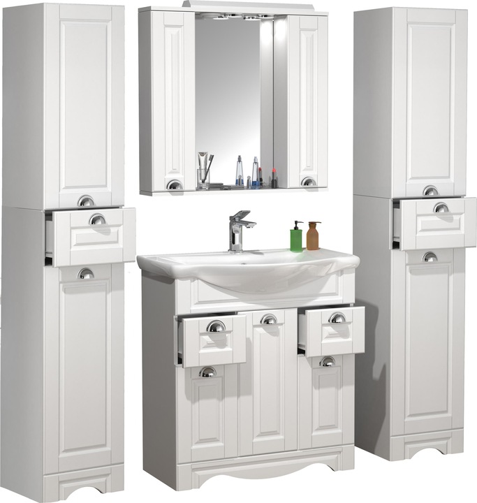 Produktbild VCM 5-tlg. Waschplatz Waschtisch Breite 75 cm Badmöbel Set Waschbecken Spiegelschrank Hochschrank