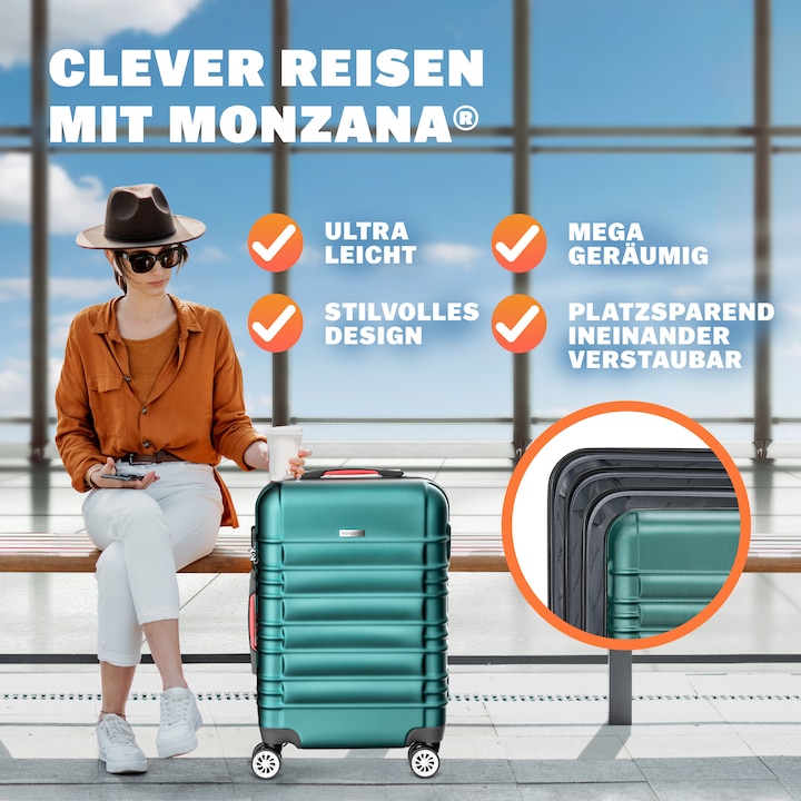 Image du produit Monzana Set de 4 valises rigides (120 l, Bagage à main (jusqu'à 50l), M (50 - 90l), L (90 - 115l), XL (à partir de 115l))