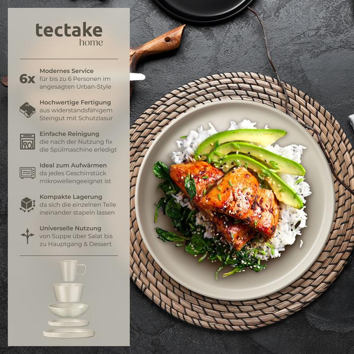 Image du produit tectake Service de vaisselle UNA en grès pour 6 personnes (30 pcs)