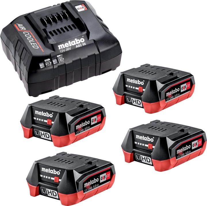 Metabo Basisset 4x LiHD accupack 12 V 4.0 Ah accu ( 4x 625349000 ) + ASC 55 lader ( 627044000 (12 V)