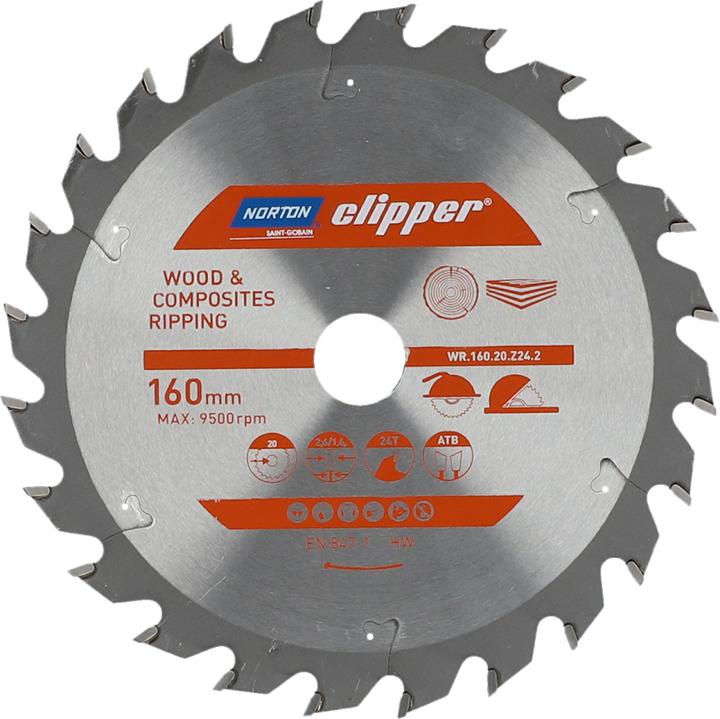 Norton Clipper PIŁA TARCZOWA 160mm x 20mm x 24z DREWNO I KOMPOZYTY ATB (2.6 / 1.6)