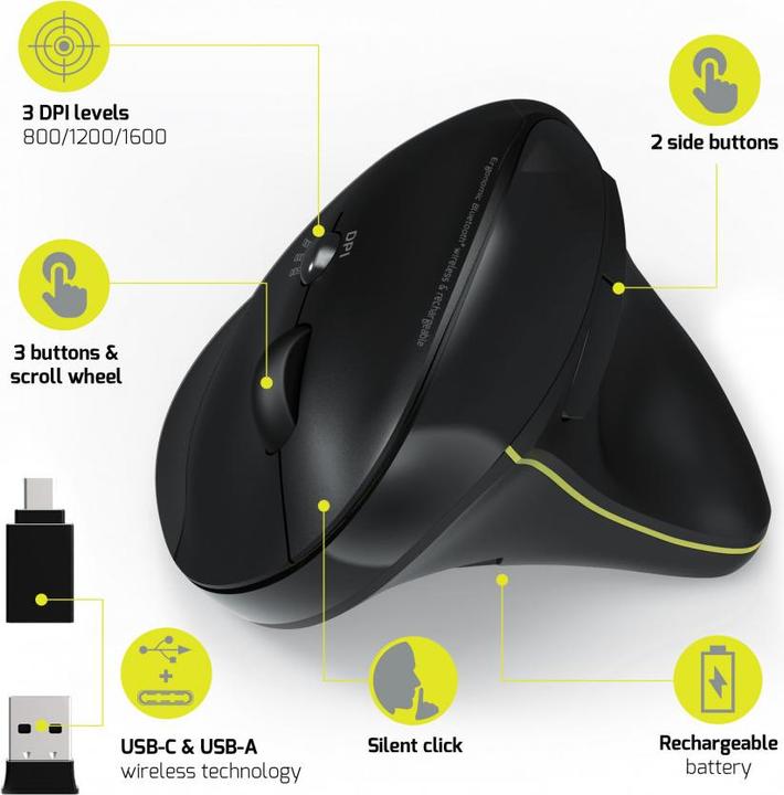 Produktbild Port Designs Mouse Ergonomic Rechargeable Bluetooth Right Handed (Kabellos)