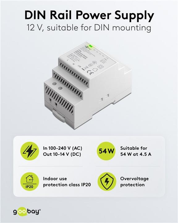 Productafbeelding Goobay Hutschienen-Netzteil DIN-Rail 12 V DC, 4,5 A, 54 W
