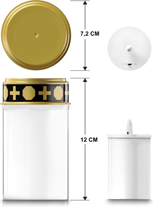 Actual product image Bearware 3x LED Grablicht, Wassergeschützt, Flackereffekt, 1 Monat Leuchtdauer, inkl. Batterien, Weiss/Gold (3x)